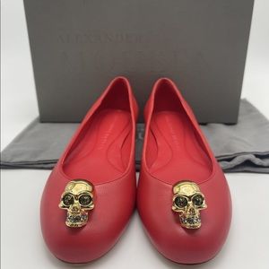 Alexander McQueen Leather Skull Red Flats